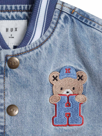 DREAMY DENIM VARSITY BOMBER