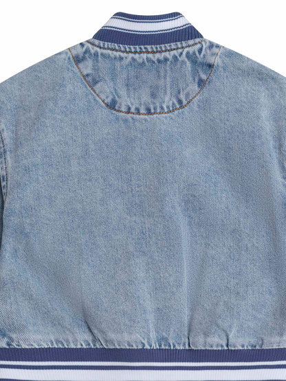DREAMY DENIM VARSITY BOMBER