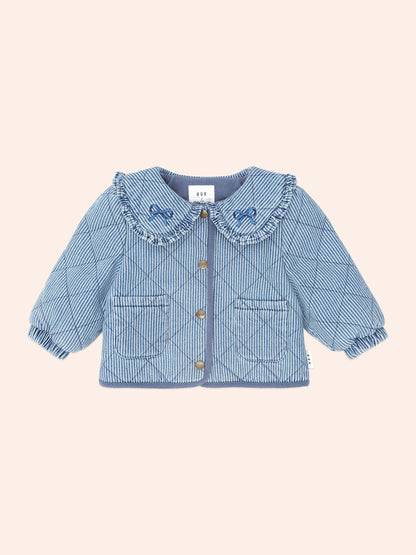 VINTAGE BOW COLLAR DENIM JACKET - BLUE STRIPE