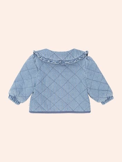 VINTAGE BOW COLLAR DENIM JACKET - BLUE STRIPE
