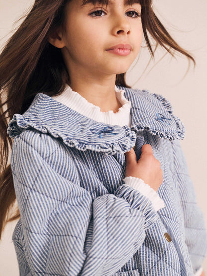 VINTAGE BOW COLLAR DENIM JACKET - BLUE STRIPE