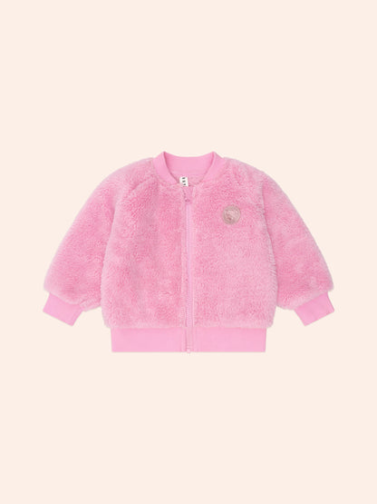 VARSITY HUXETTE FUR JACKET - STRAWBERRY