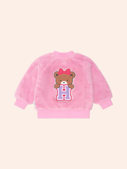 VARSITY HUXETTE FUR JACKET - STRAWBERRY