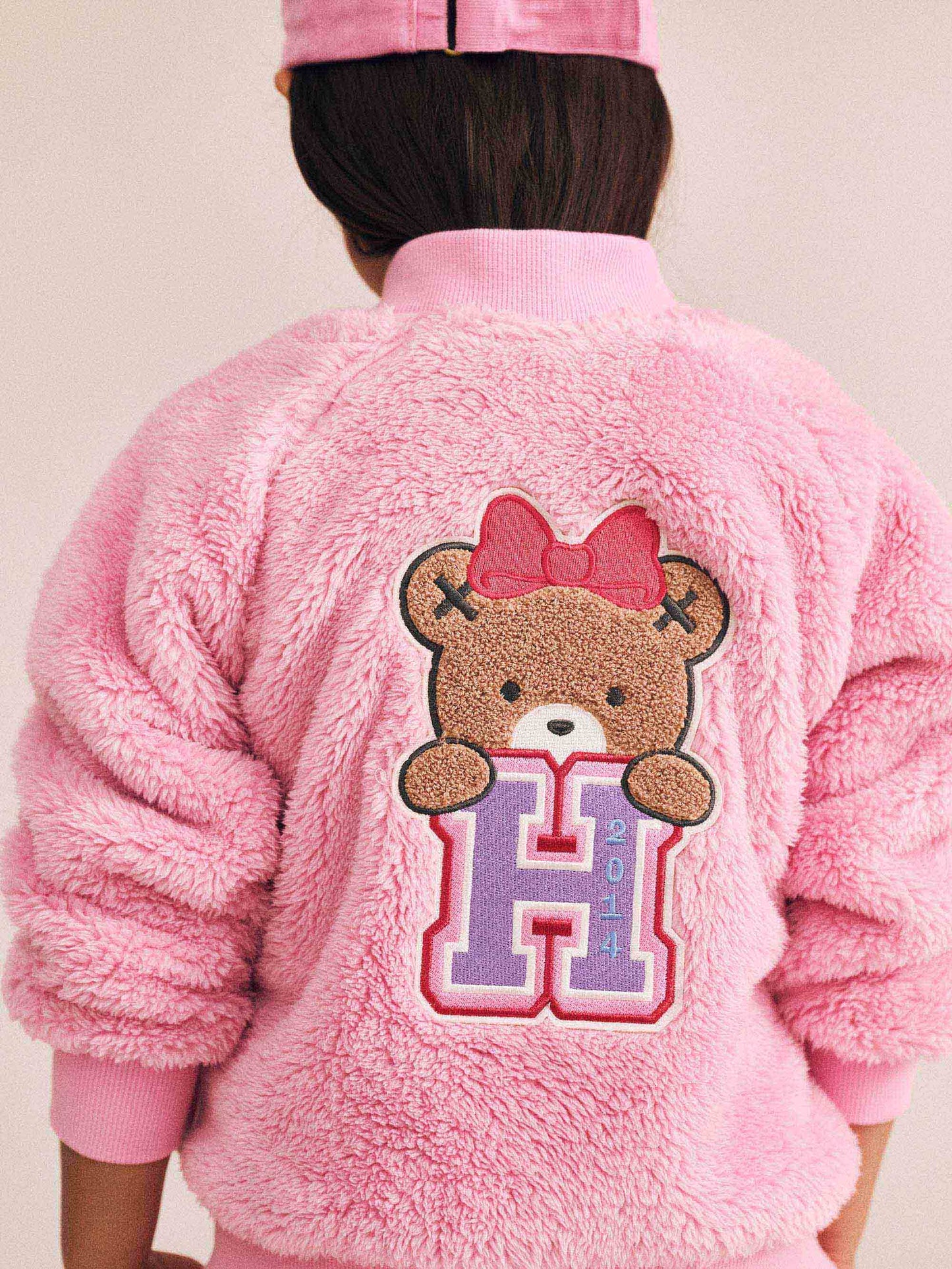 VARSITY HUXETTE FUR JACKET - STRAWBERRY