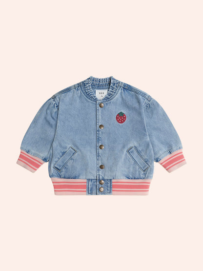 DREAMY DENIM STRAWBERRY BOMBER