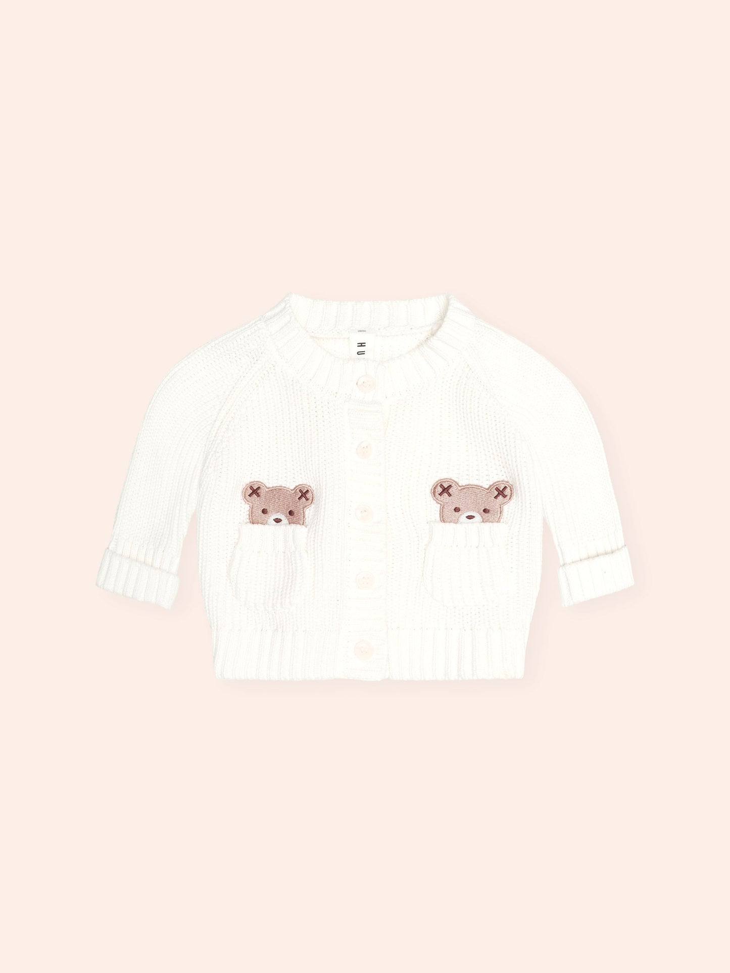 NEWBORN PEEKABOO HUX CARDI - ALMOND MILK