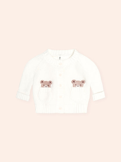 NEWBORN PEEKABOO HUX CARDI - ALMOND MILK