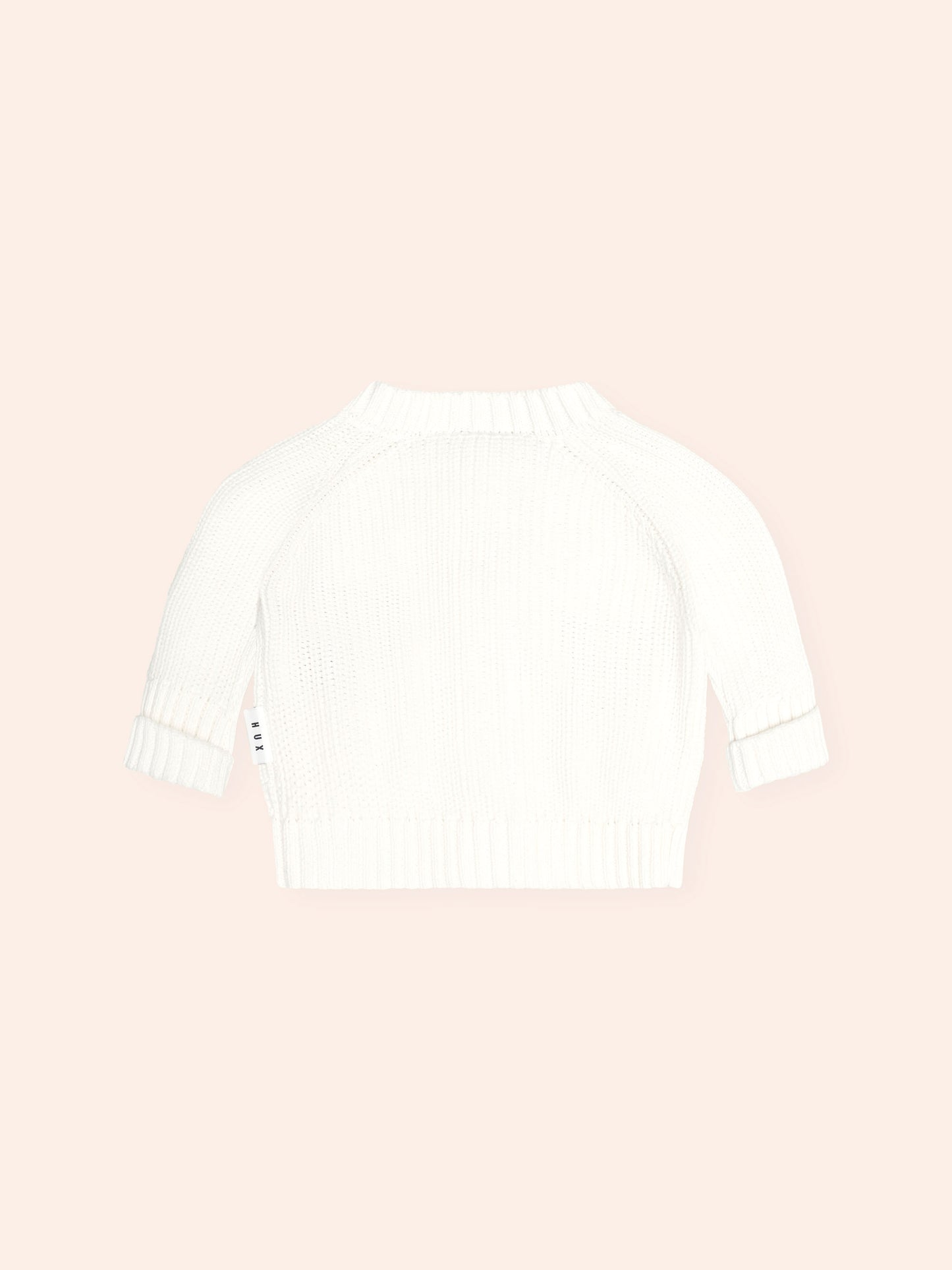 NEWBORN PEEKABOO HUX CARDI - ALMOND MILK