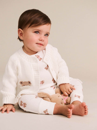 NEWBORN PEEKABOO HUX CARDI - ALMOND MILK