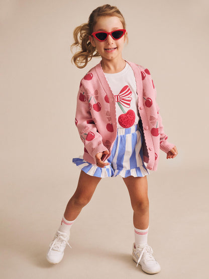 SEASIDE CHERRY STRIPE FRILL SHORT - SEASIDE ALMOND MILK