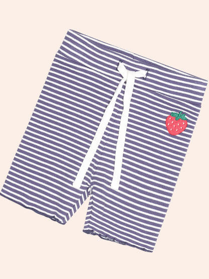 STRIPE RIB BIKE SHORT - INK ALMOND STRIPE
