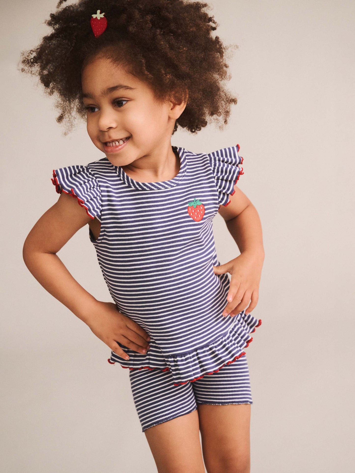 STRIPE RIB BIKE SHORT - INK ALMOND STRIPE