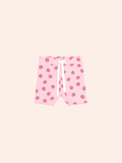 STRAWBERRY PRINT RIB BIKE SHORT