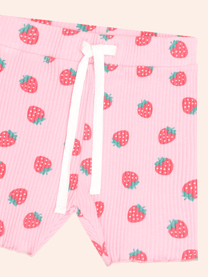 STRAWBERRY PRINT RIB BIKE SHORT