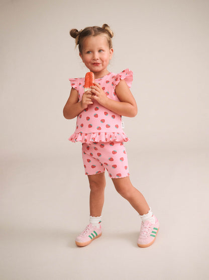 STRAWBERRY PRINT RIB BIKE SHORT