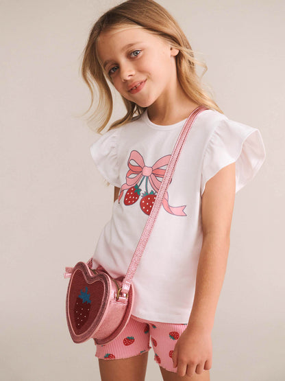 STRAWBERRY PRINT RIB BIKE SHORT