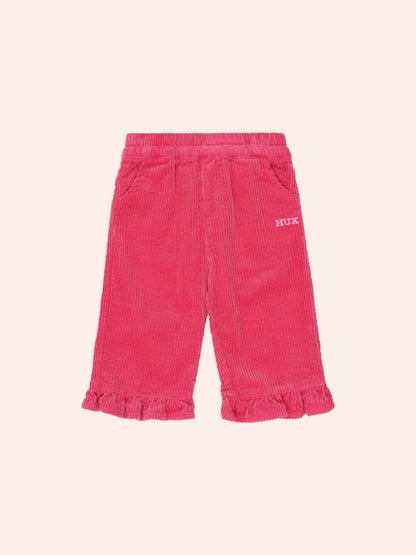 CORD FRILL HEM PANT - CHERRY