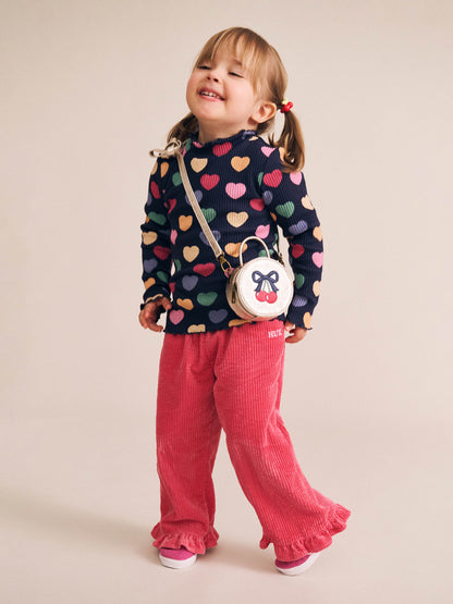 CORD FRILL HEM PANT - CHERRY
