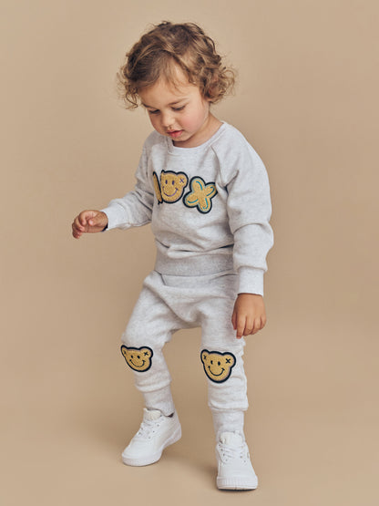 SMILE BEAR DROP CROTCH PANT - LIGHT GREY MARLE