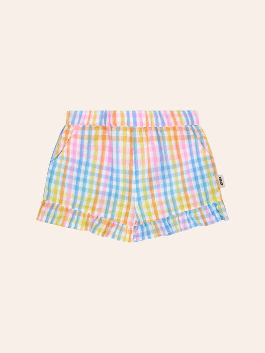 RAINBOW CHECK LACE FRILL SHORT