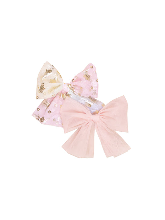 FAIRY BUNNY TULLE 2PK HAIR BOW - ROSEBUD + MULTI