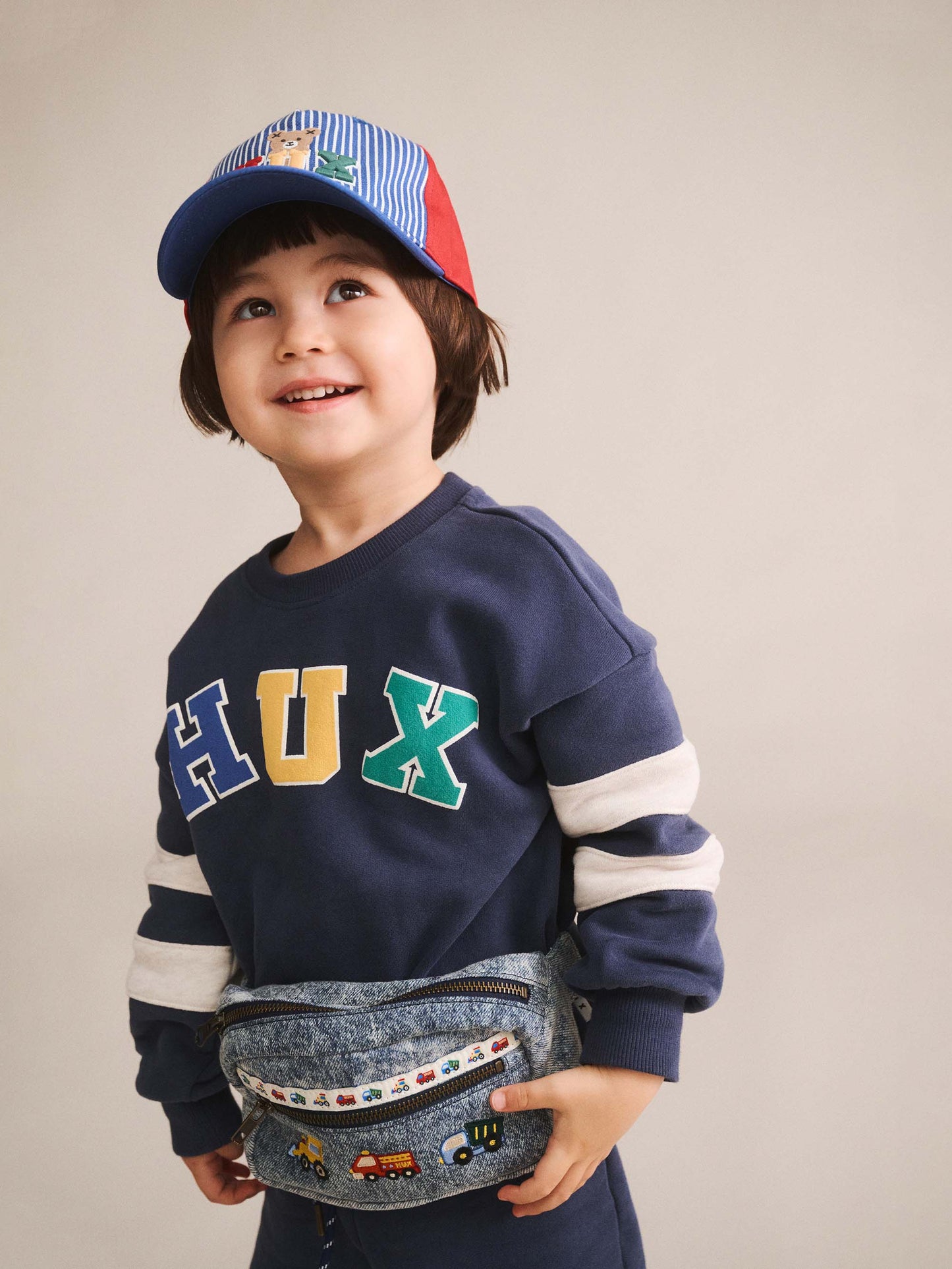 HUX FLOCKED SPLICED SWEATSHIRT - NAVY