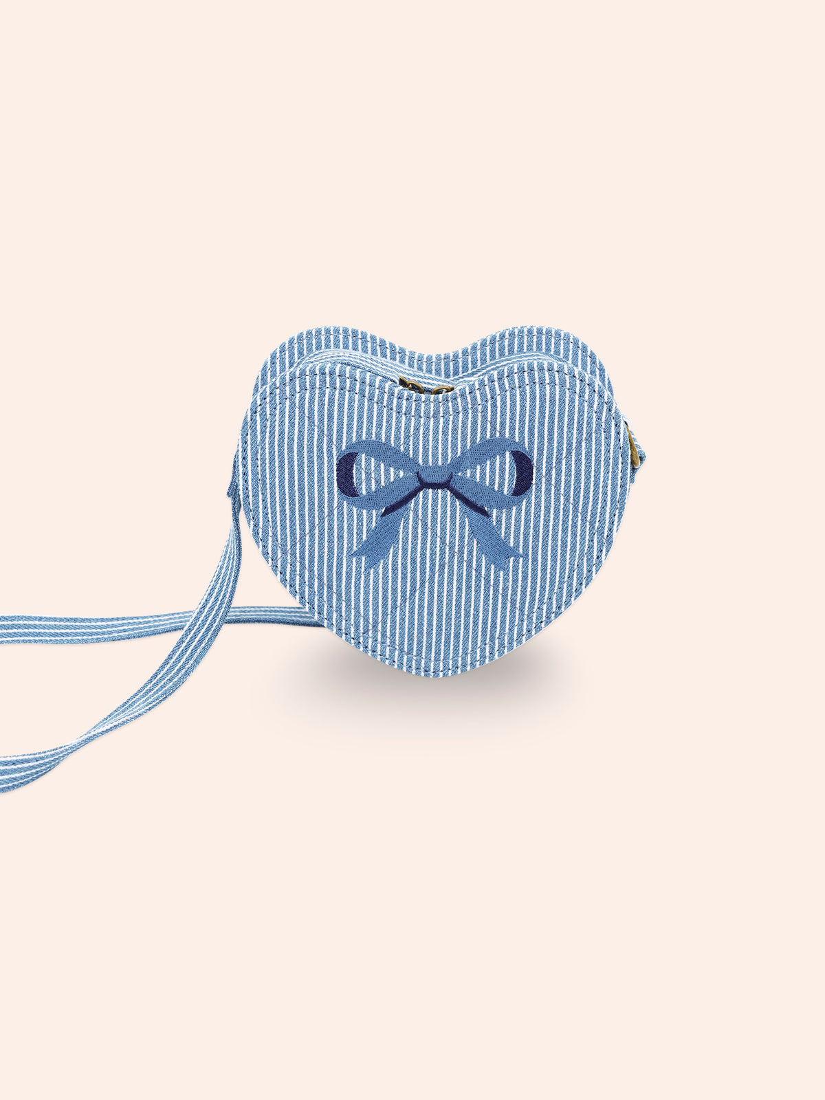 STRIPE DENIM BOW HEART HANDBAG - DENIM BLUE