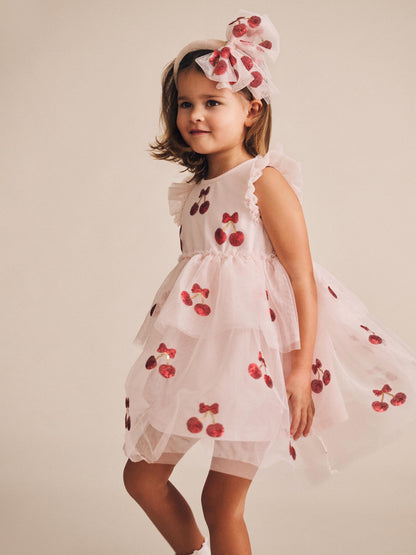 SEQUIN CHERRY PIE TULLE DRESS - PARCHMENT CHERRY