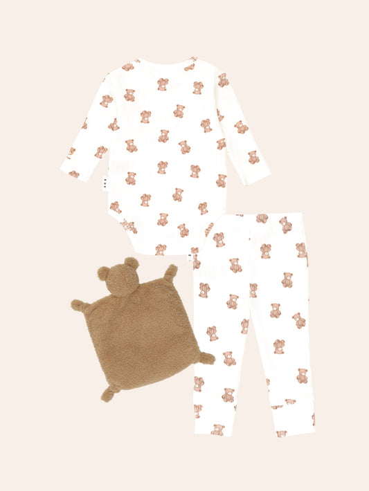 BEARY SNUGGLY 3PC NEWBORN GIFT SET - ALMOND MILK