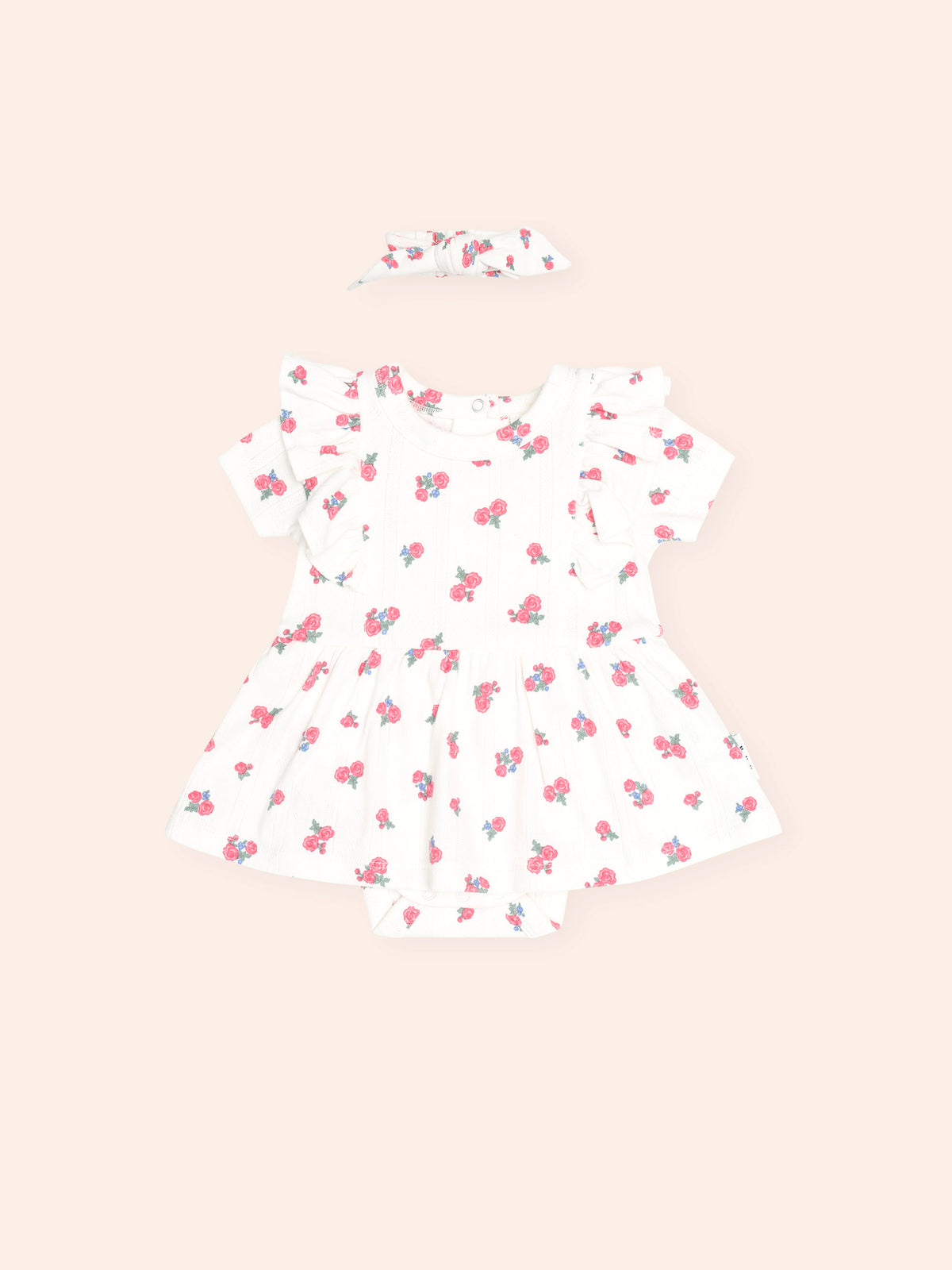 FLORAL POINTELLE S/LESS DRESS ROMPER AND HEADBAND