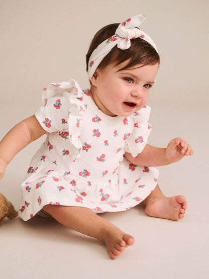 FLORAL POINTELLE S/LESS DRESS ROMPER AND HEADBAND