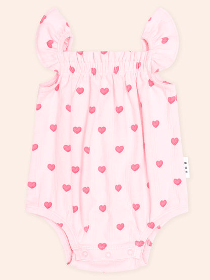 I HEART YOU POINTELLE BUBBLE ROMPER AND HEADBAND - BABY PINK
