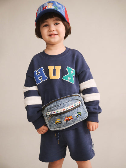 HUX FLOCKED SPLICED SWEATSHIRT - NAVY
