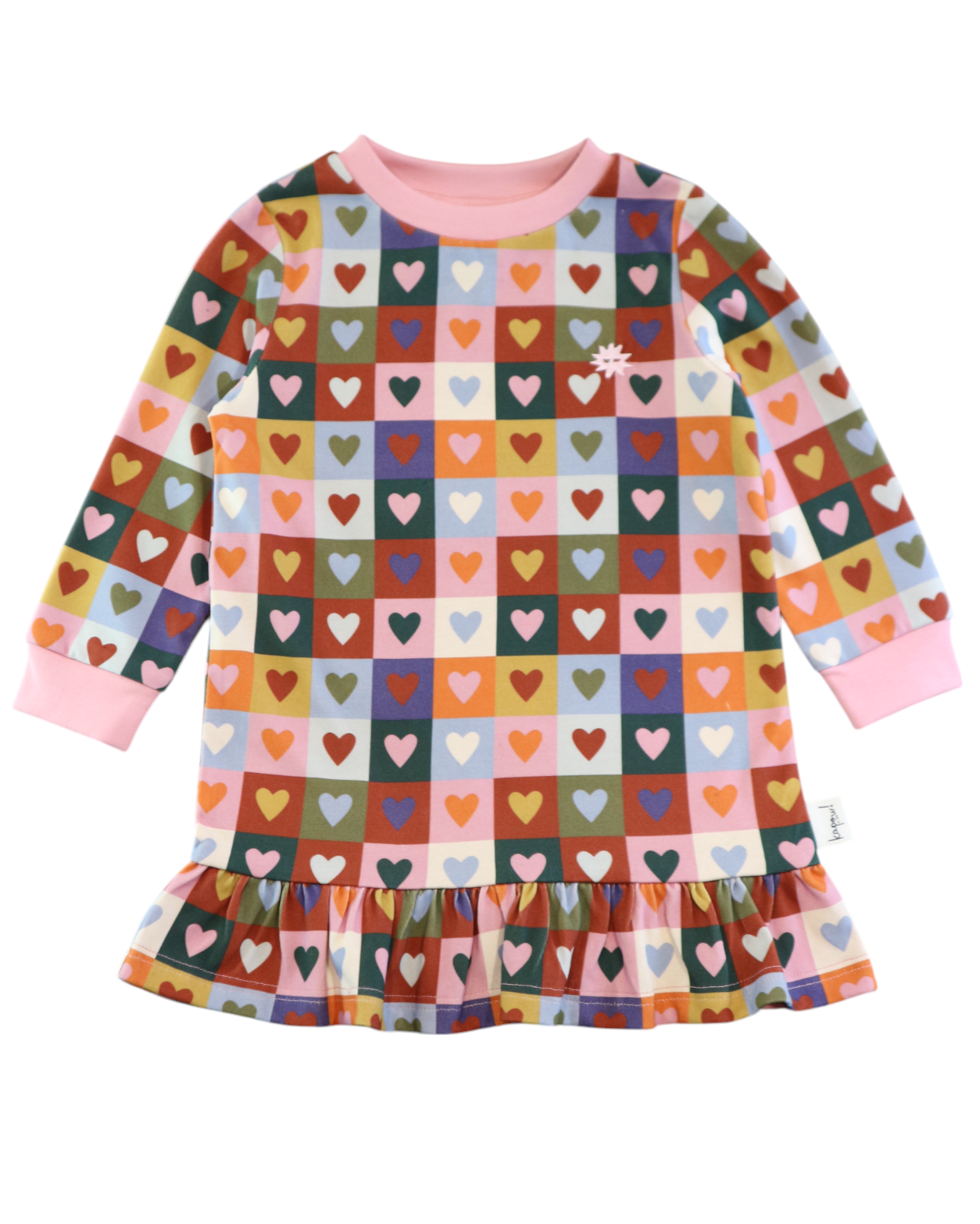 HEART CHECKERBOARD DROP WAIST DRESS