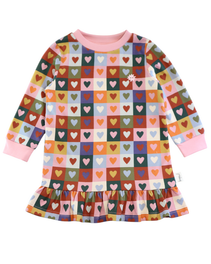 HEART CHECKERBOARD DROP WAIST DRESS