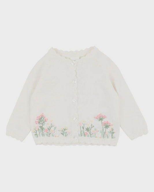 BONNIE ORGANIC HAND EMBROIDERED CARDIGAN - CLOUD