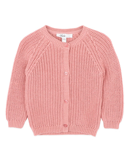 GEMMA ORGANIC CHUNKY RIB CARDIGAN -DUSKY ROSE