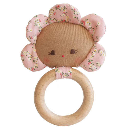 FLOWER BABY TEETHER RATTLE - POSY HEART