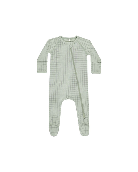 BAMBOO ZIP FOOTIE - SAGE GRID
