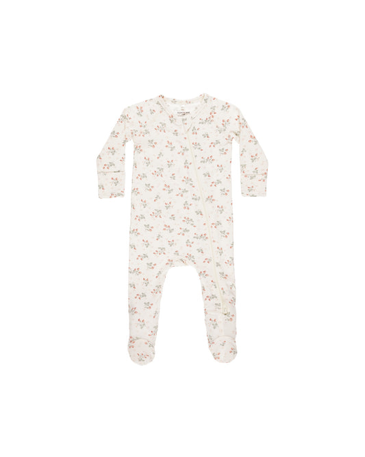 BAMBOO ZIP FOOTIE - STRAWBERRIES