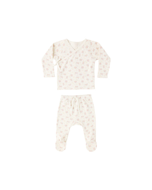 WRAP TOP + FOOTED PANT SET - FLOWER FIELD