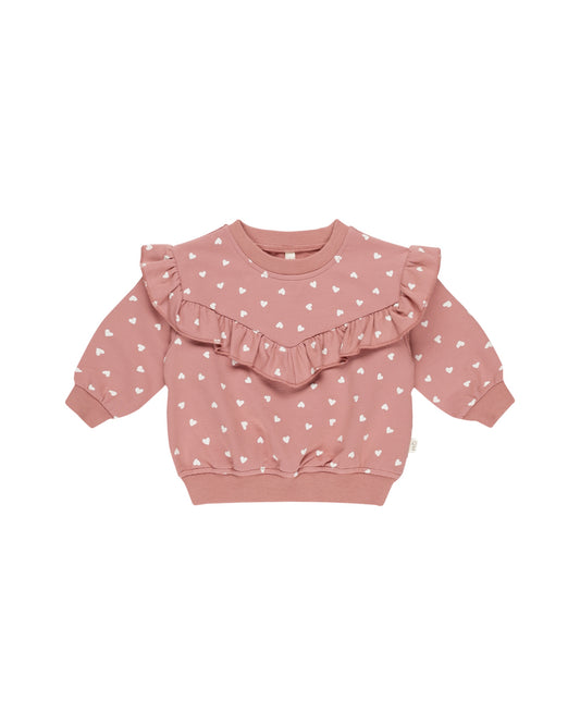 RUFFLE SWEATSHIRT - LIPSTICK HEARTS