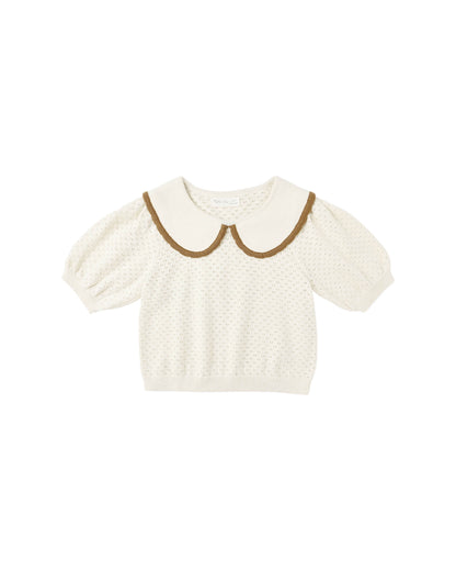POINTELLE COLLARED TOP - NATURAL