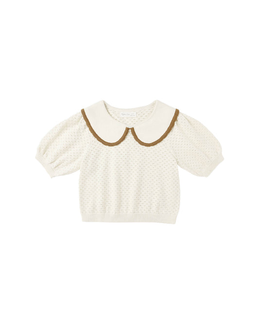 POINTELLE COLLARED TOP - NATURAL