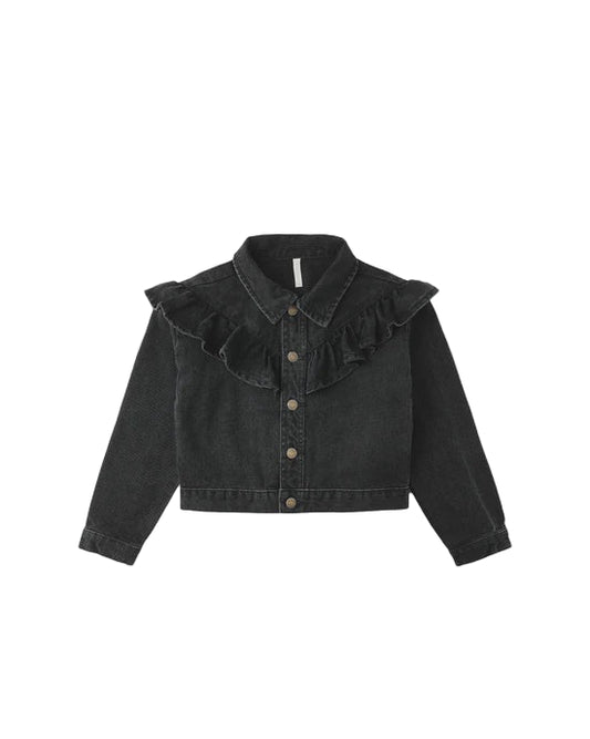 RUFFLE DENIM JACKET - WASHED BLACK