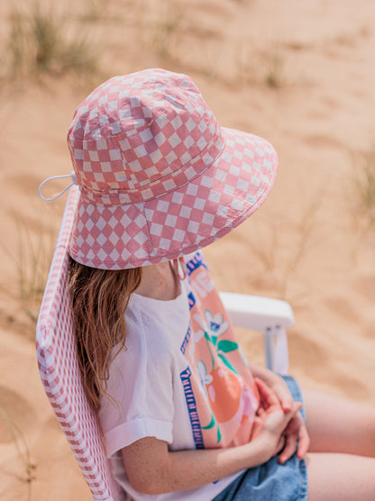 CHECKS BROAD BRIM BUCKET HAT - PINK| CREAM