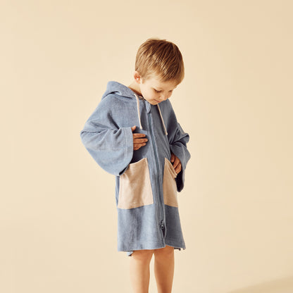 ORGANIC TERRY HOODED TOWEL - DUSTY BLUE