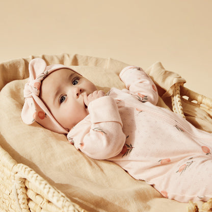 ORGANIC POINTELLE ZIPSUIT WITH FEET - PEACHES