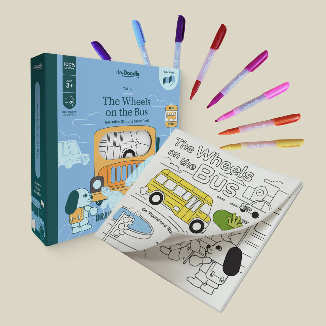 HEYDOODLE REUSABLE COLOURING BOOK - WHEELS ON THE BUS