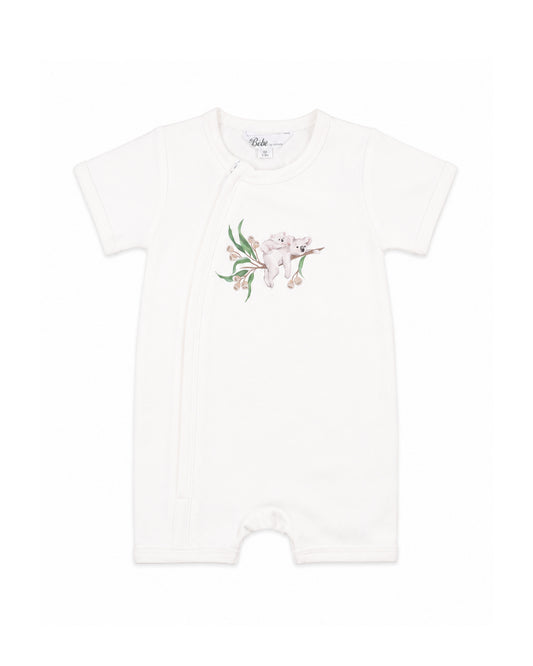 TAYLOR ORGANIC SS  KOALA ZIP ROMPER - CLOUD